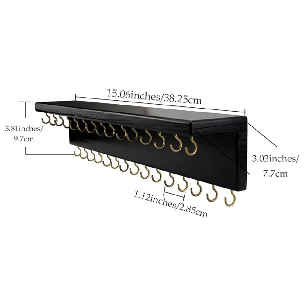 Hair Bow/Jewelry Organizer with 24 Hooks and Shelf, Wall Mounted- Black - Picture 4 of 5